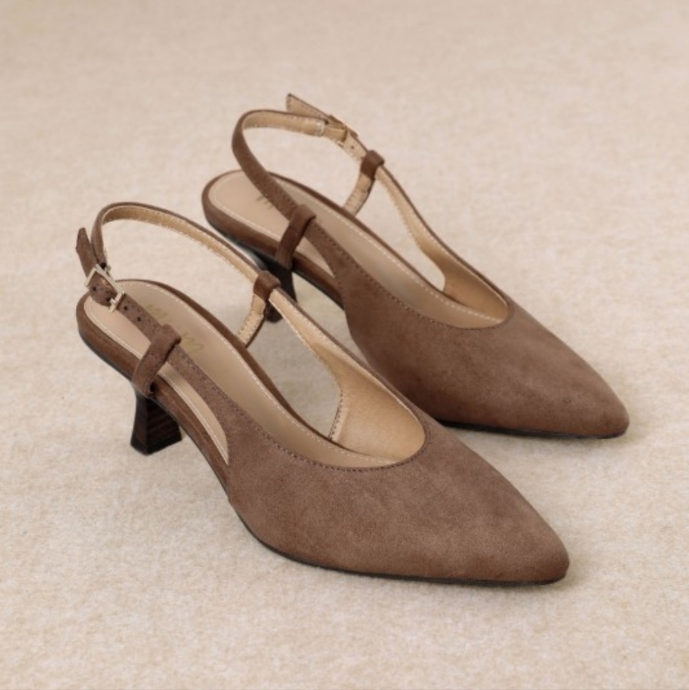 Kitty Suede Slingback Heels Brown